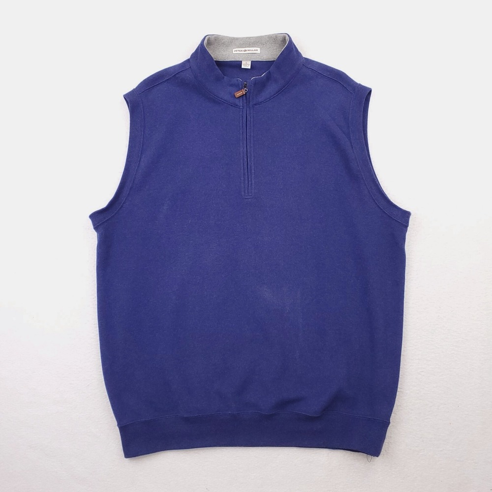 Peter Millar Mens Large Blue Quarter Zip Pullover Sweater Vest Mock Neck MF14K35